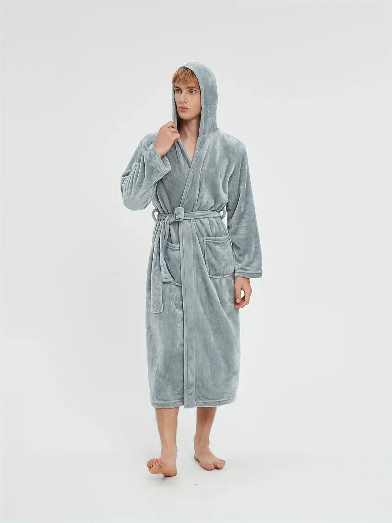 Peignoir Polaire Confortable avec Capuche — coloris gris