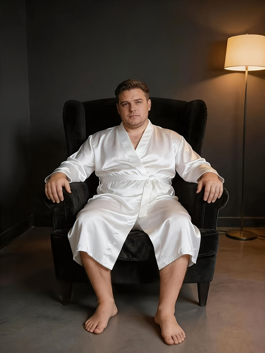 Men's white satin dressing gown