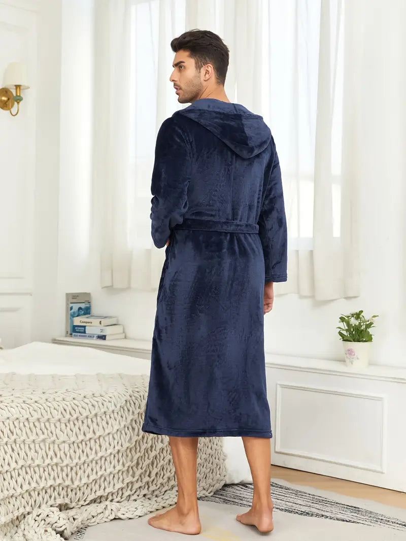 Men's hooded cotton bathrobe