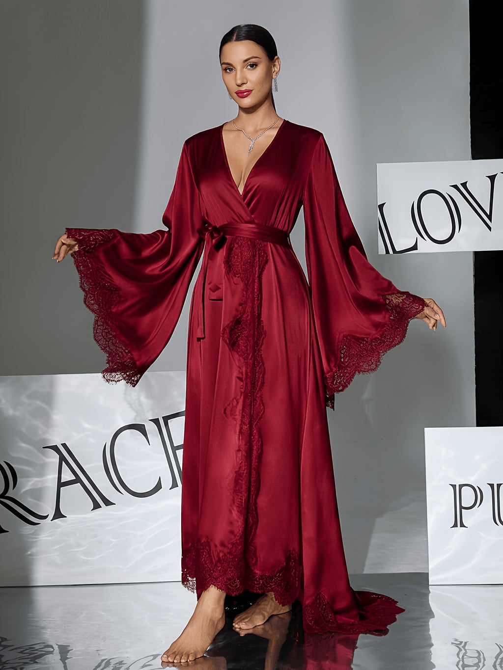 Long satin bathrobe