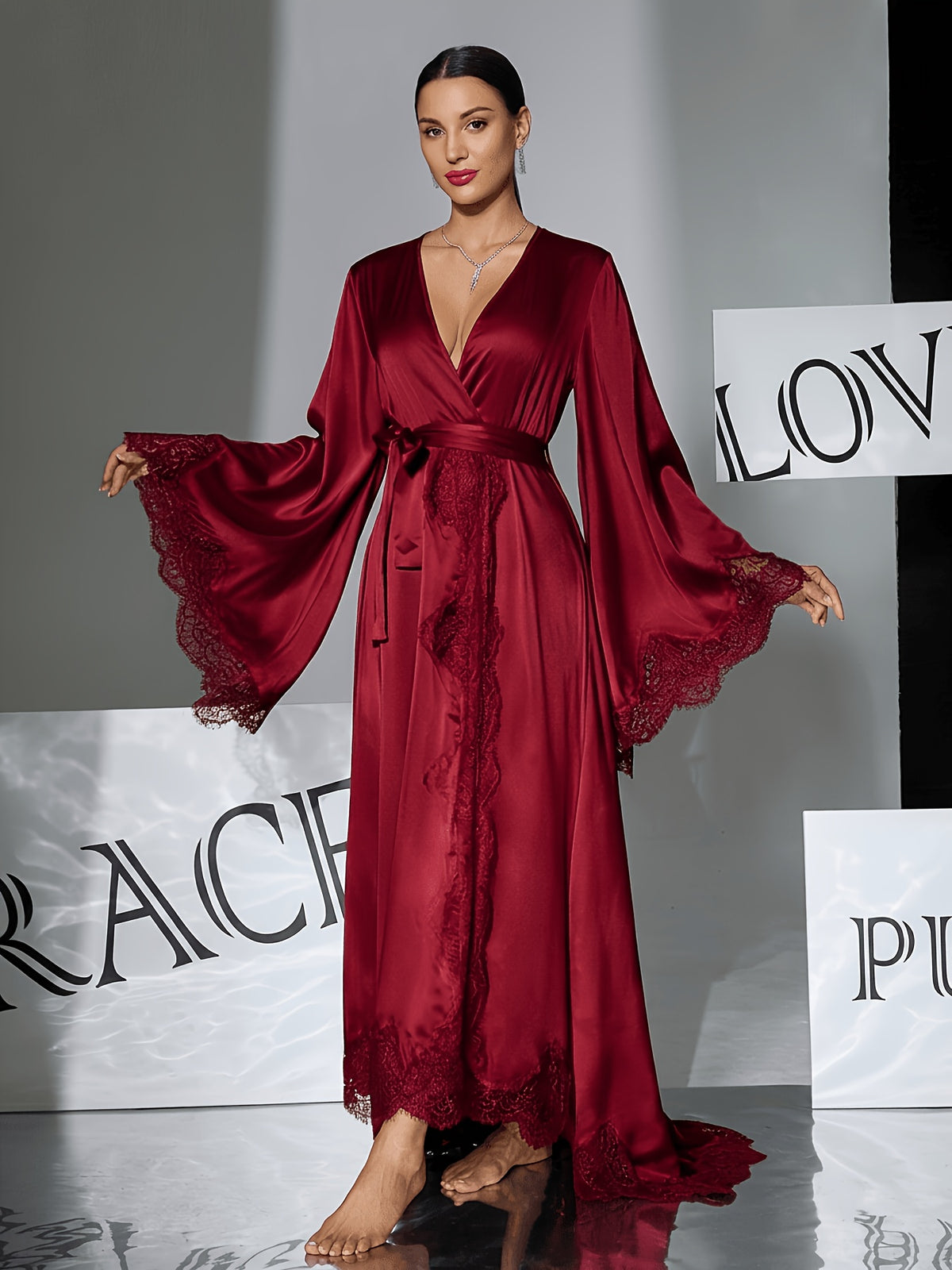 Long satin bathrobe