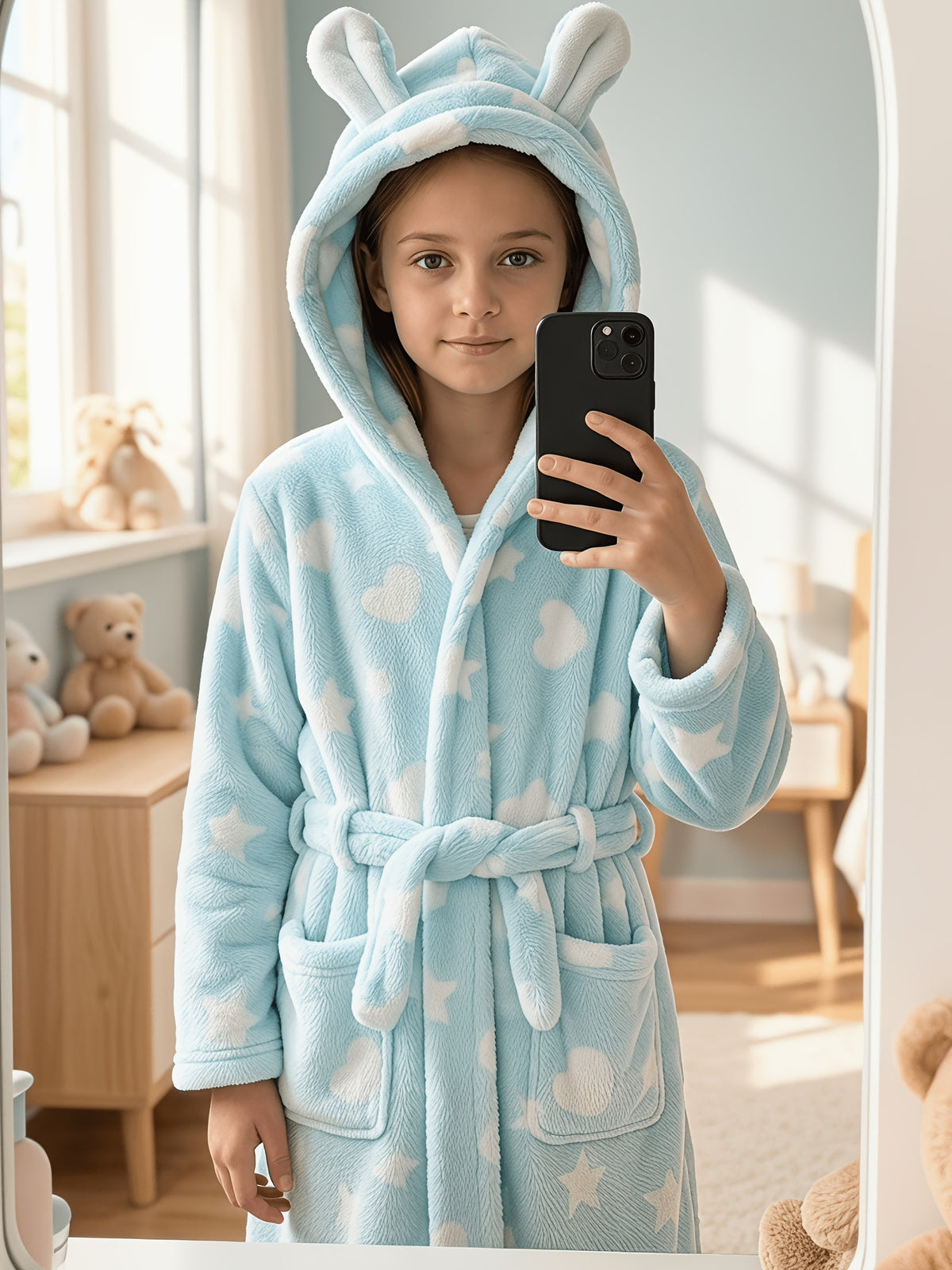 Kids' Fair Isle Christmas hooded fleece dressing gown