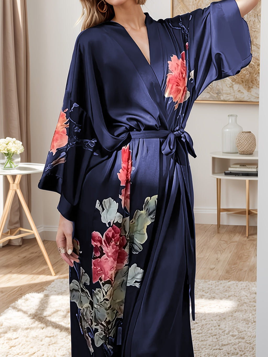 Women's plus size floral satin robe