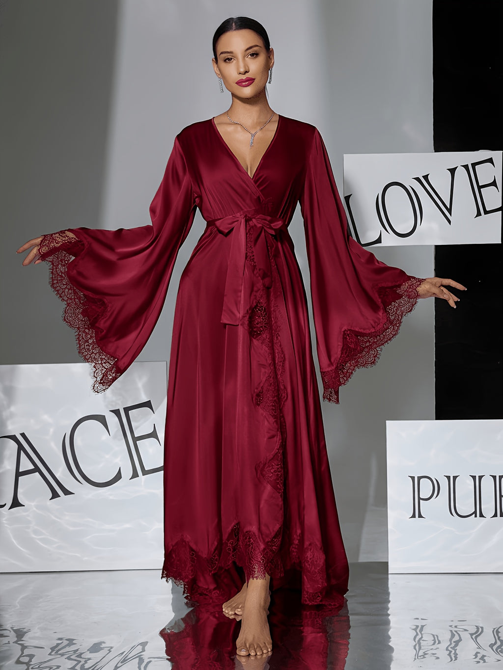 Long satin bathrobe