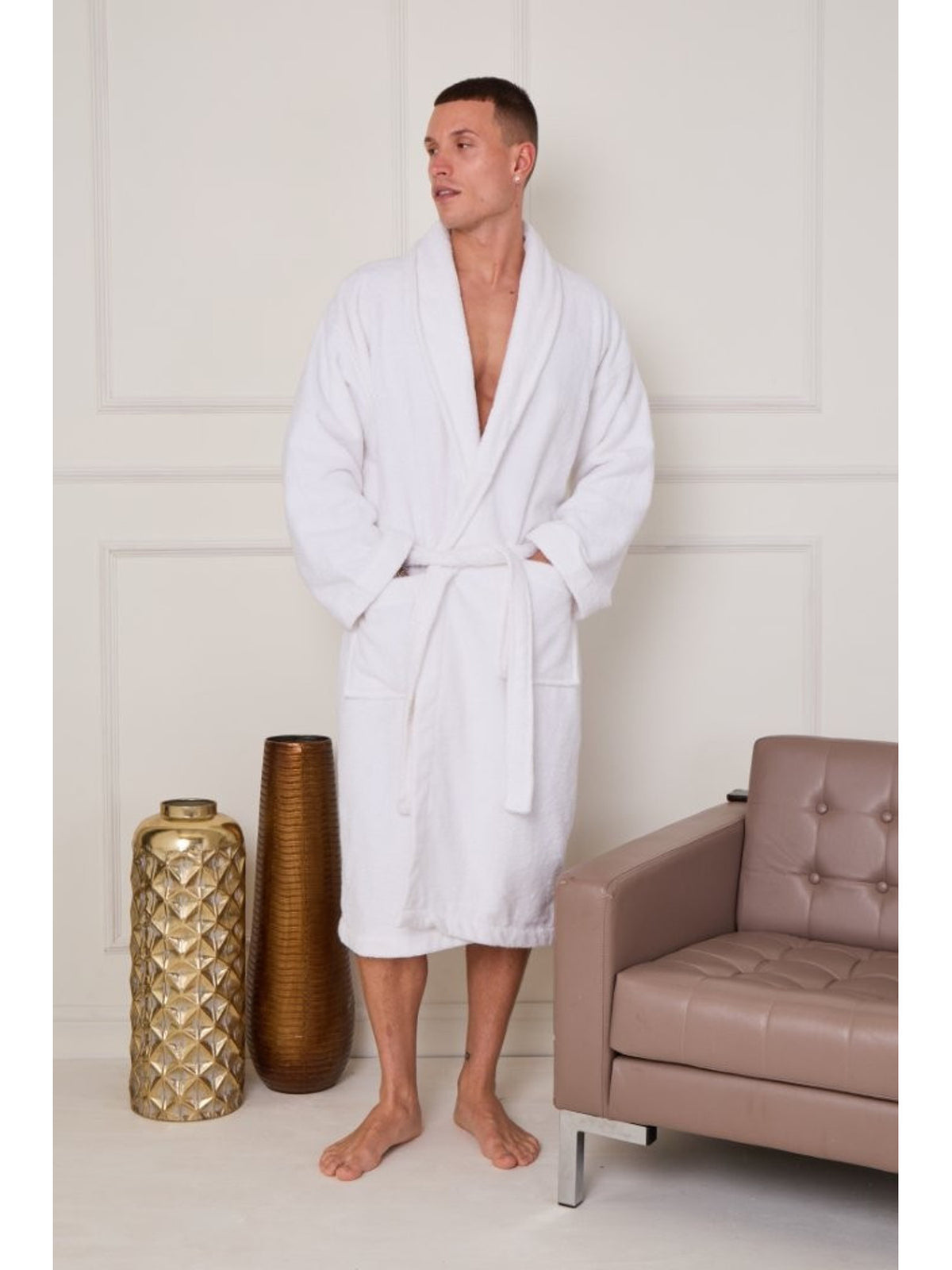 Unisex cotton bathrobe with a shawl collar