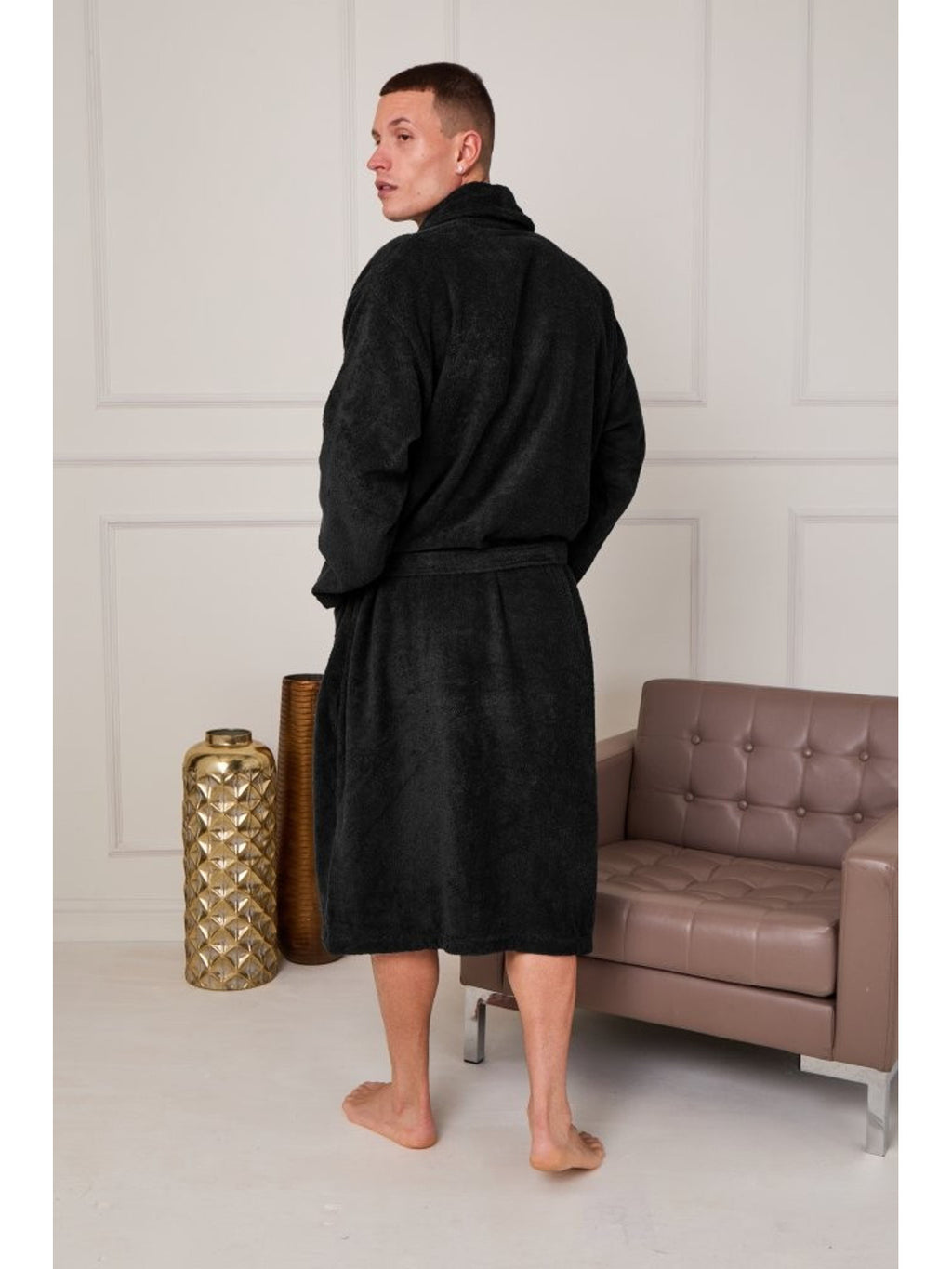 Unisex cotton bathrobe with a shawl collar