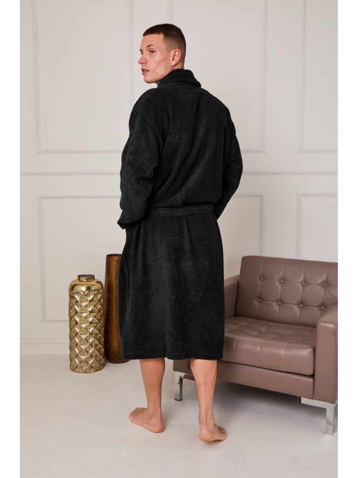 Unisex cotton bathrobe with a shawl collar