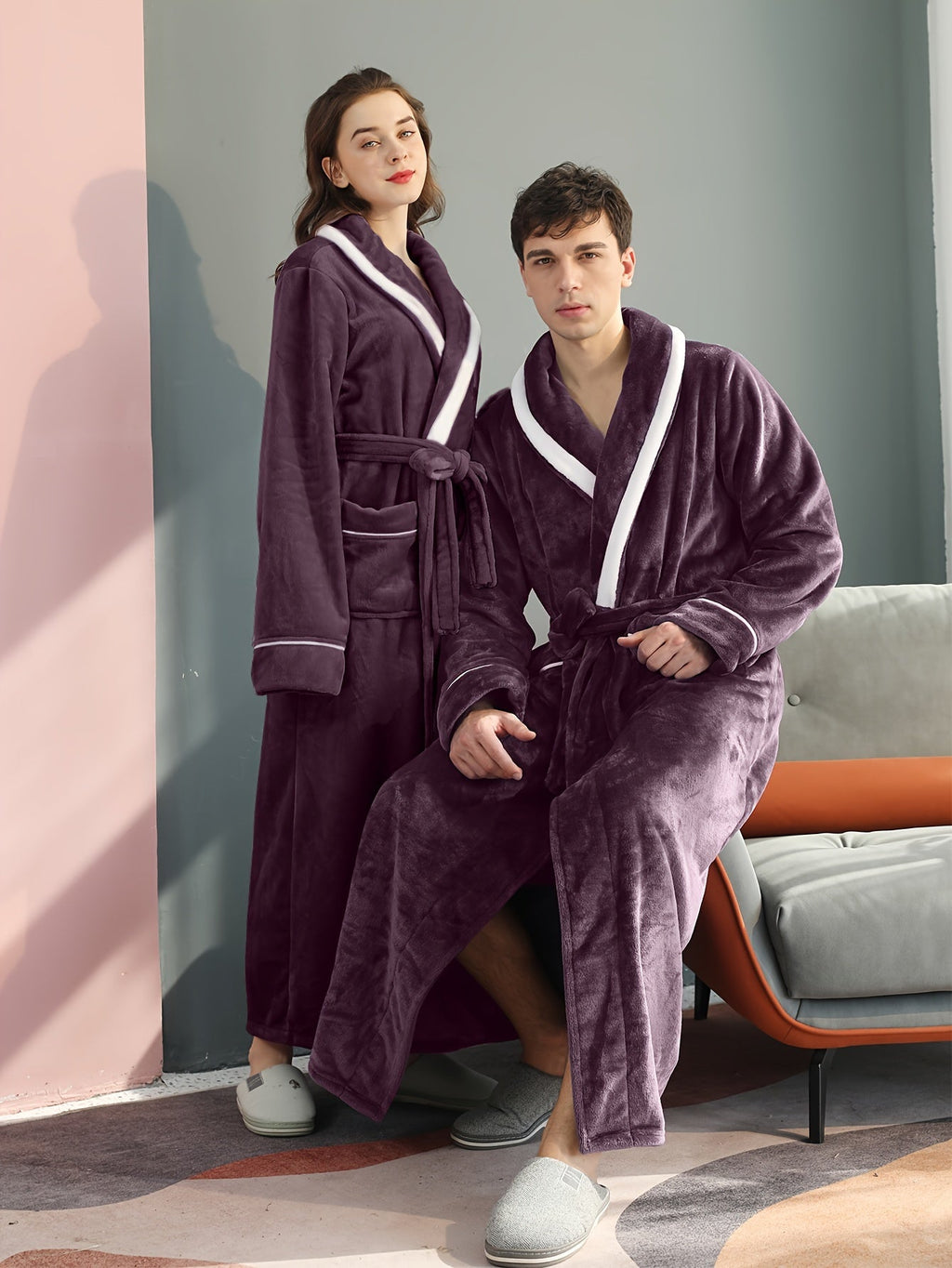 Men's long waffle velour dressing gown