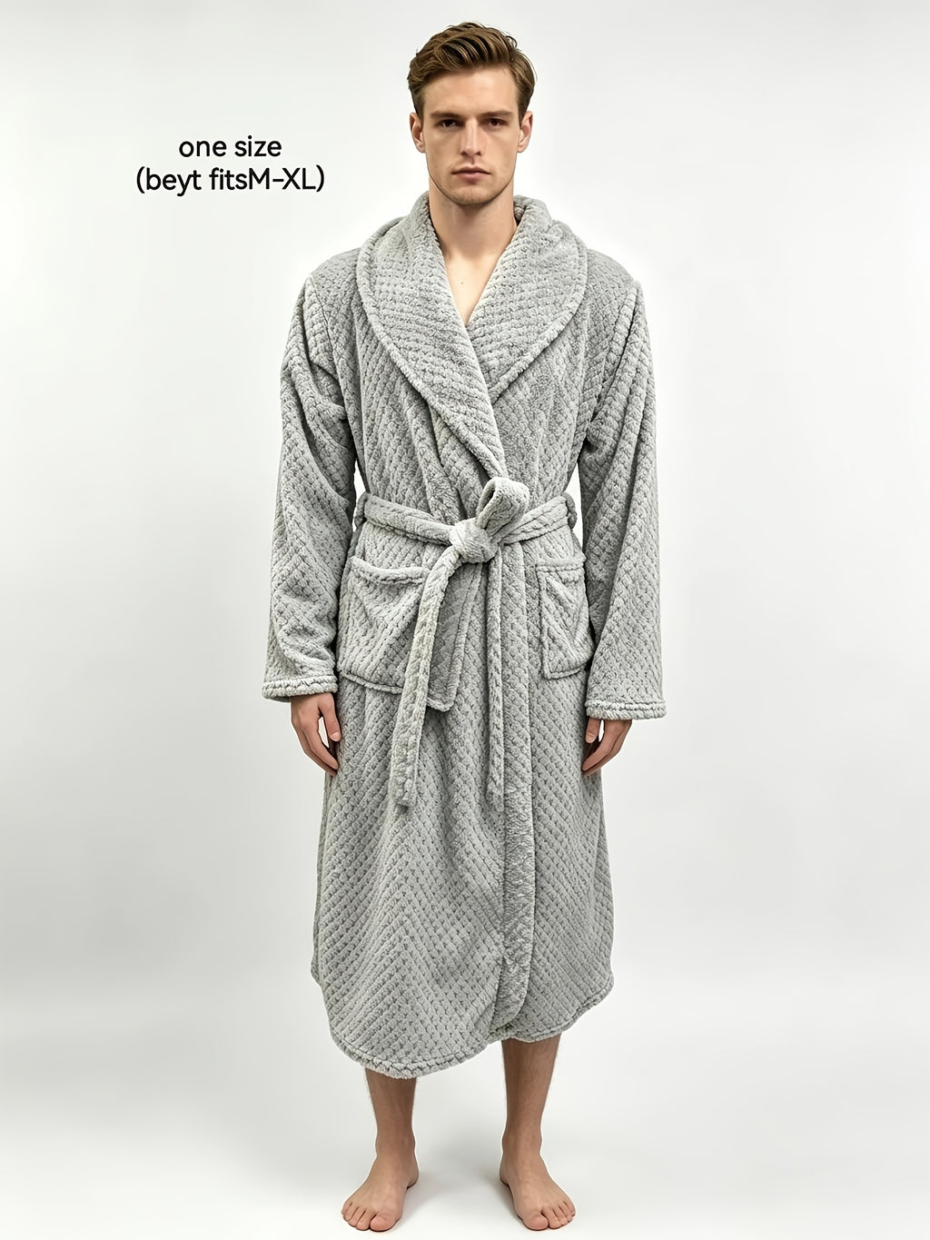 Men's textured fleece bathrobe