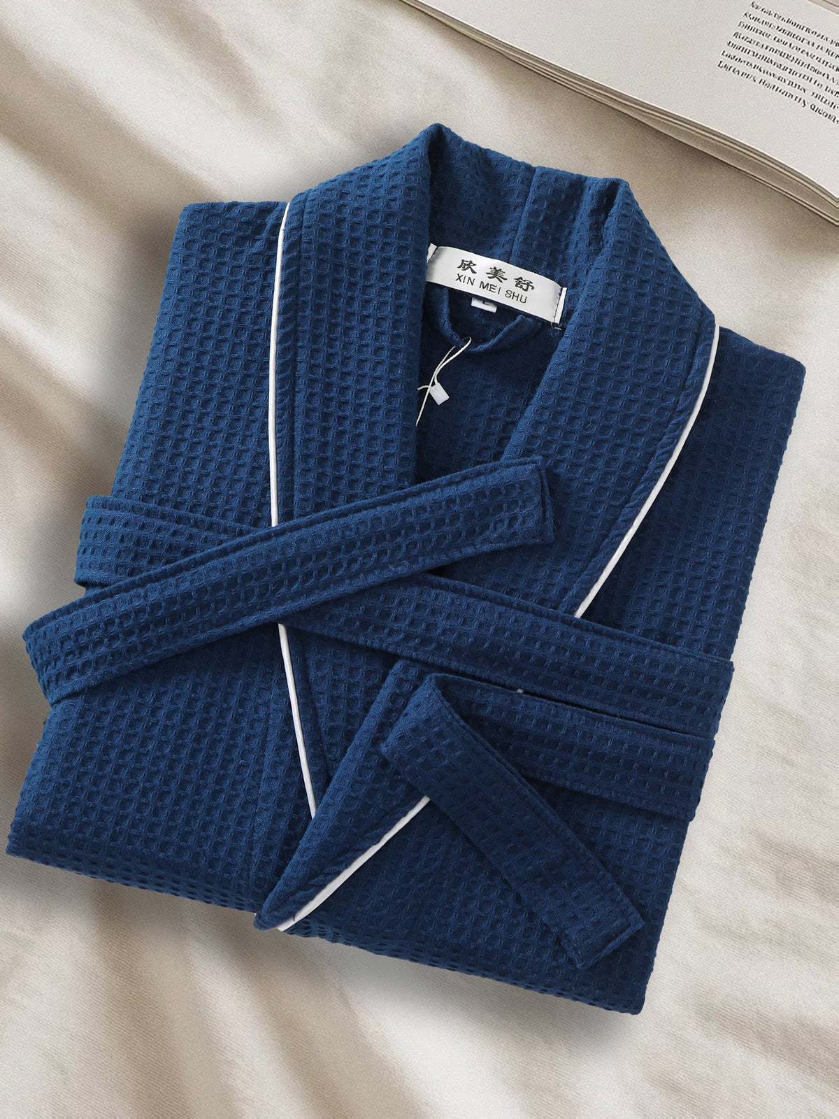Unisex white tartan waffle bathrobe