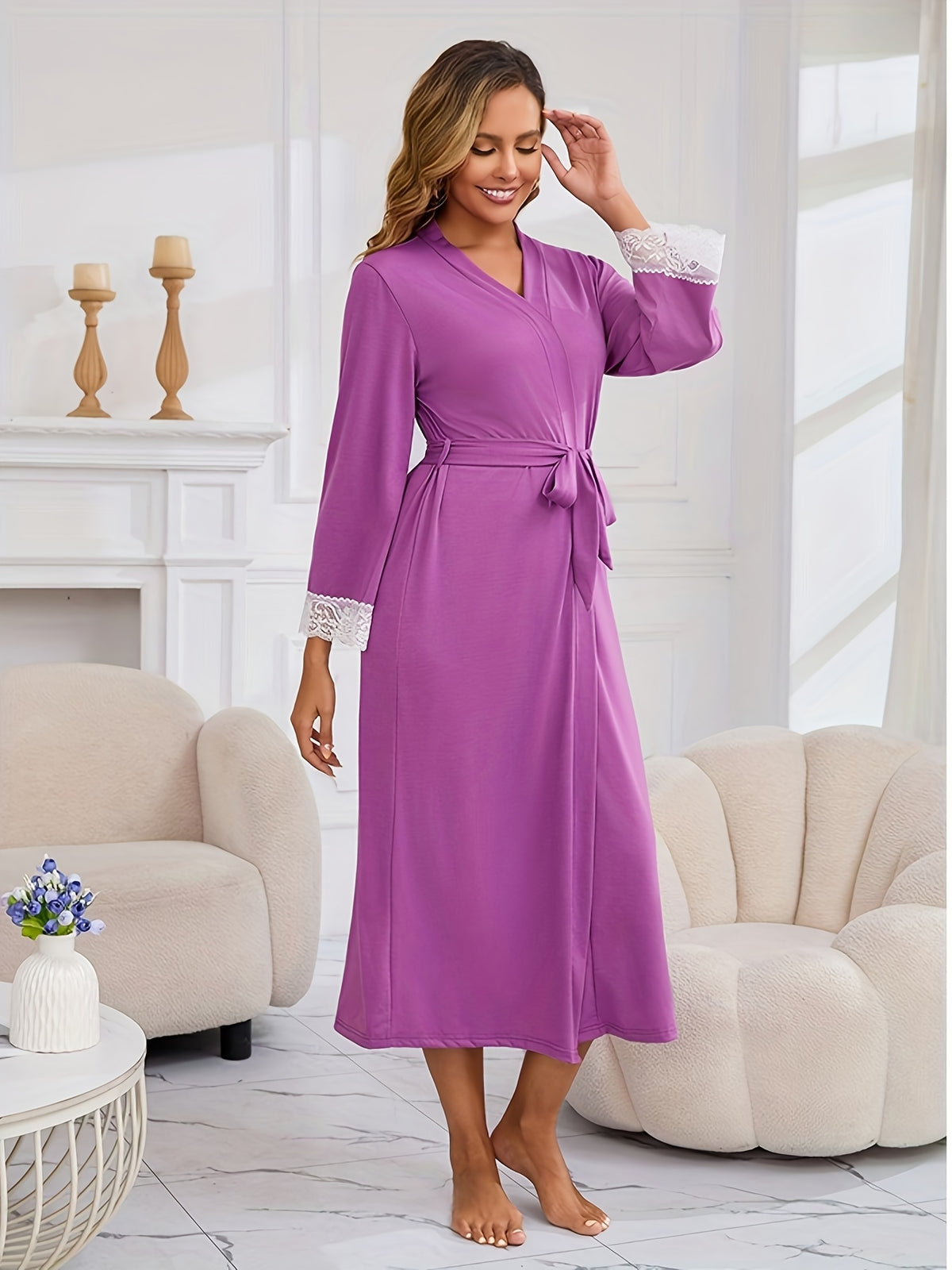 Women's burgundy long dressing gown