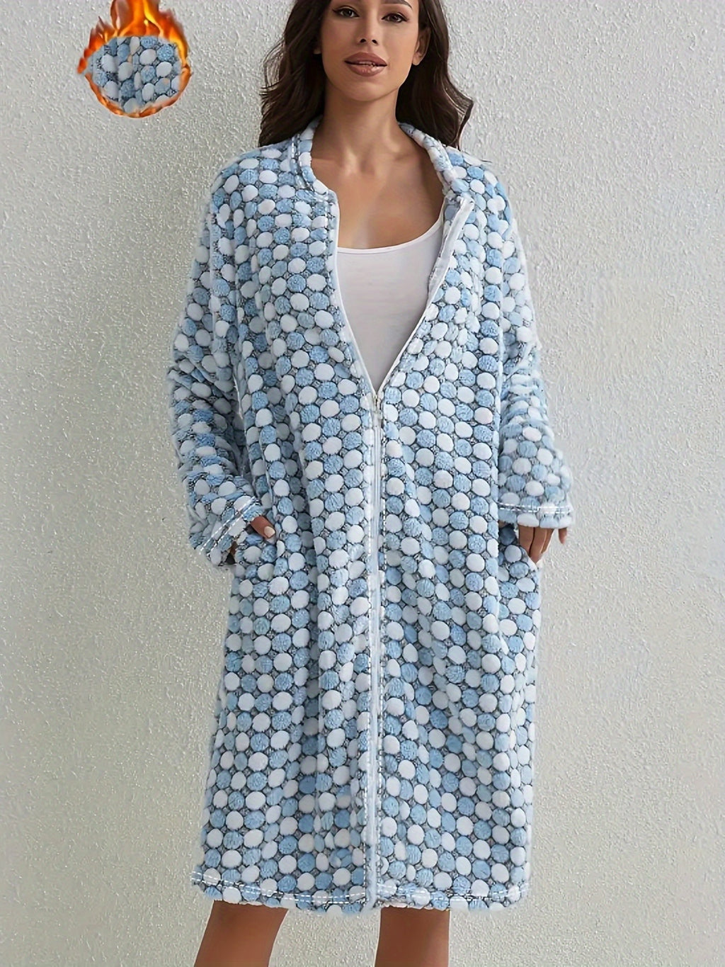 Women's checked flannel zip-up dressing gown