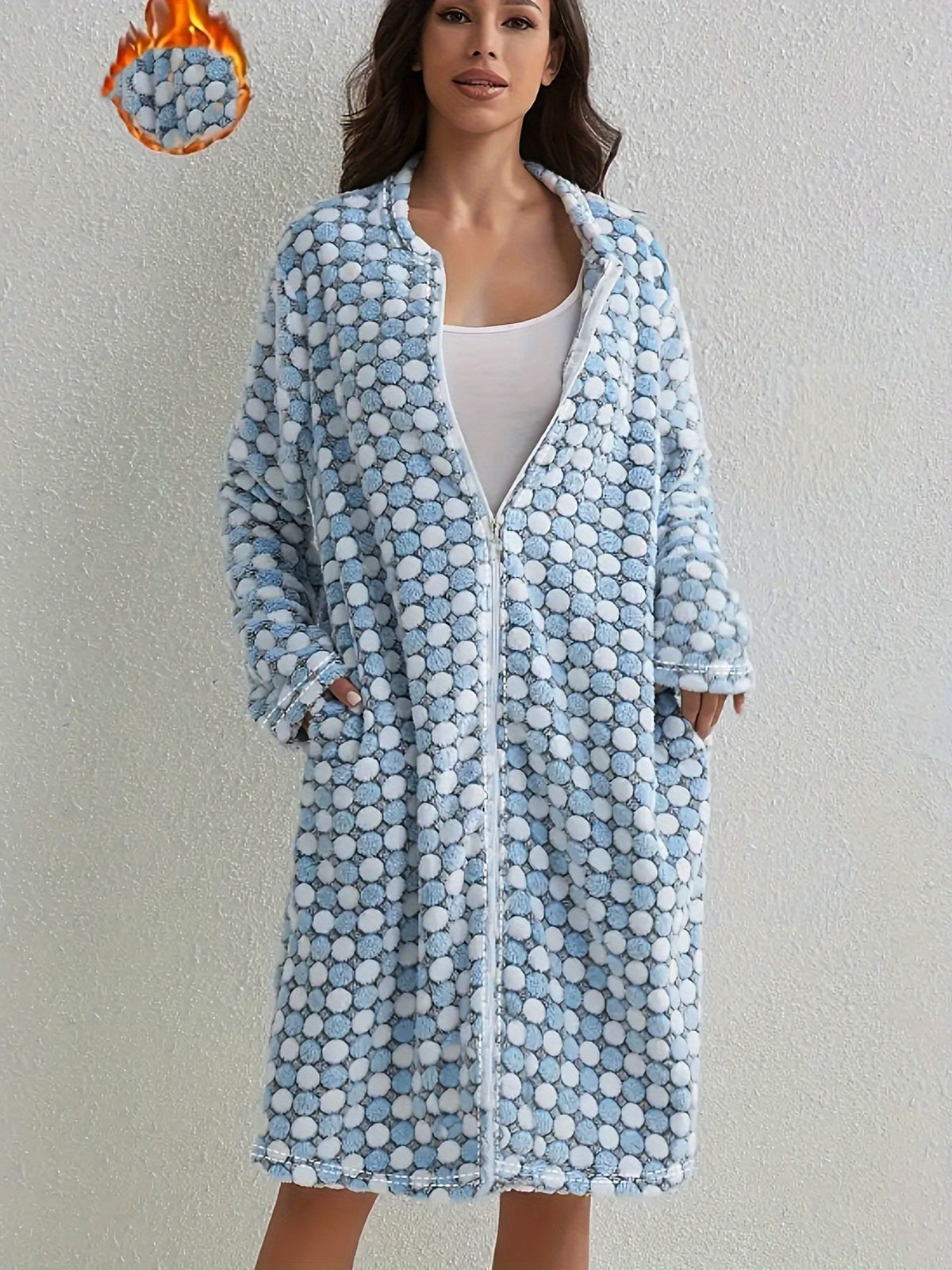 Women's checked flannel zip-up dressing gown