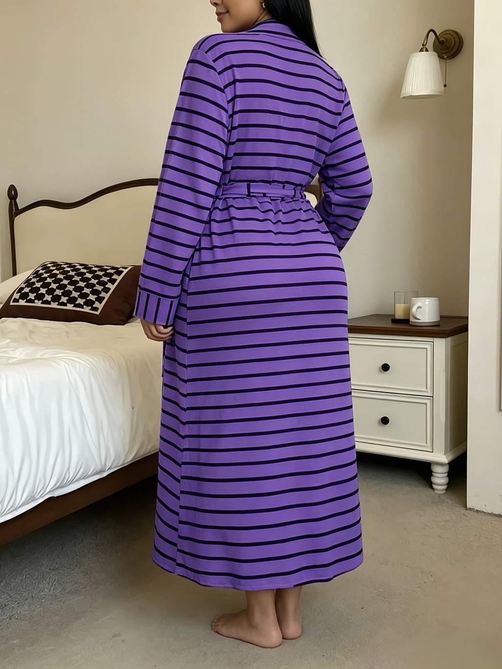 Women's plus size striped dressing gown