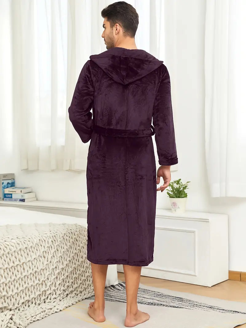 Men's hooded cotton bathrobe