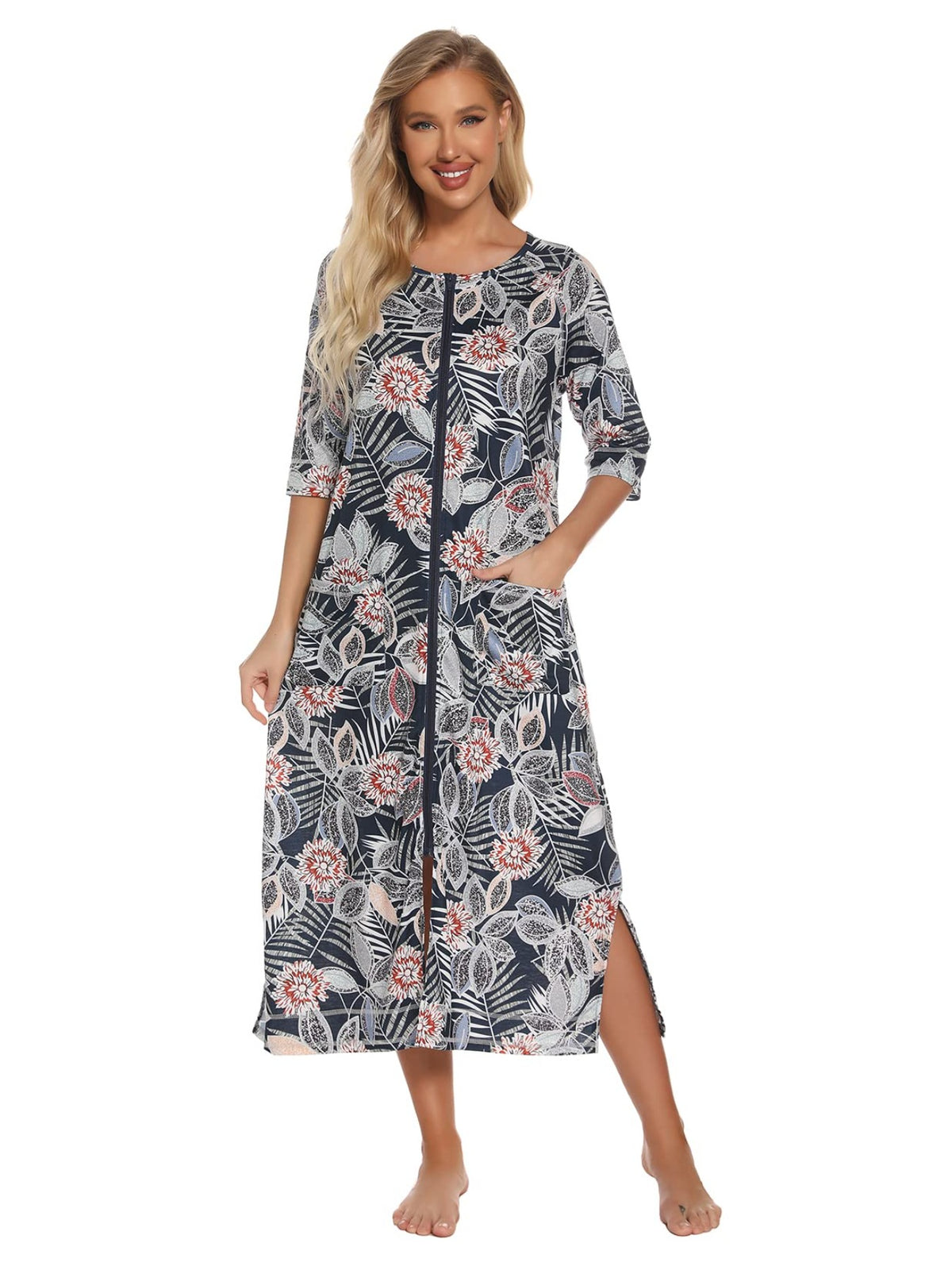 Women's full length zip-up housecoat