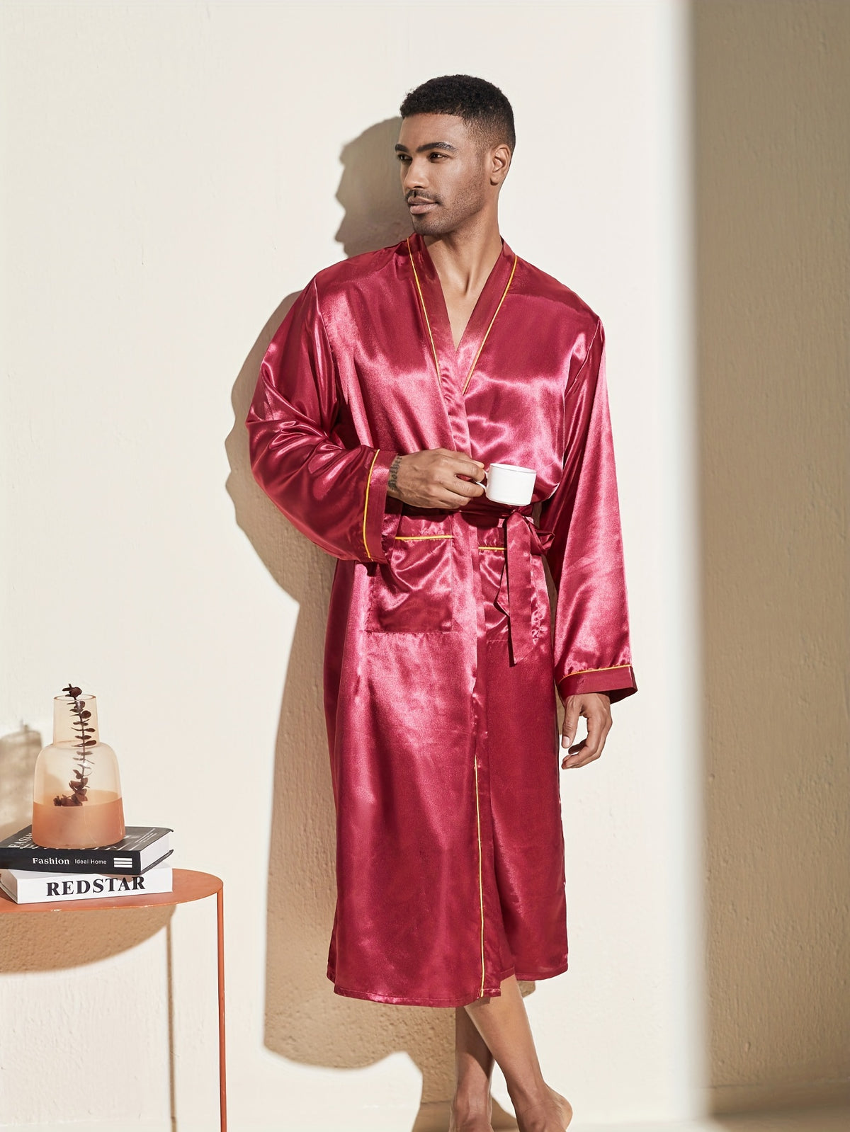 Men's gold trimmed satin dressing gown