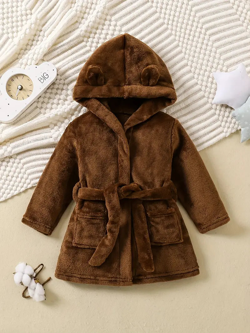Baby fleece bathrobe with ears — Brown