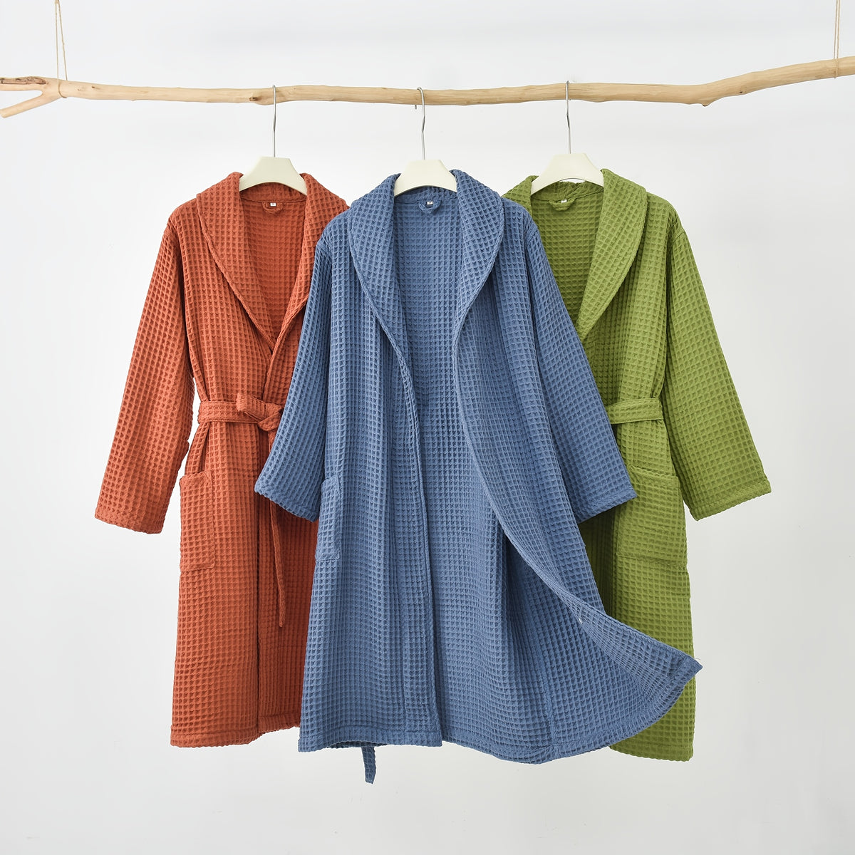 Unisex long waffle bathrobe