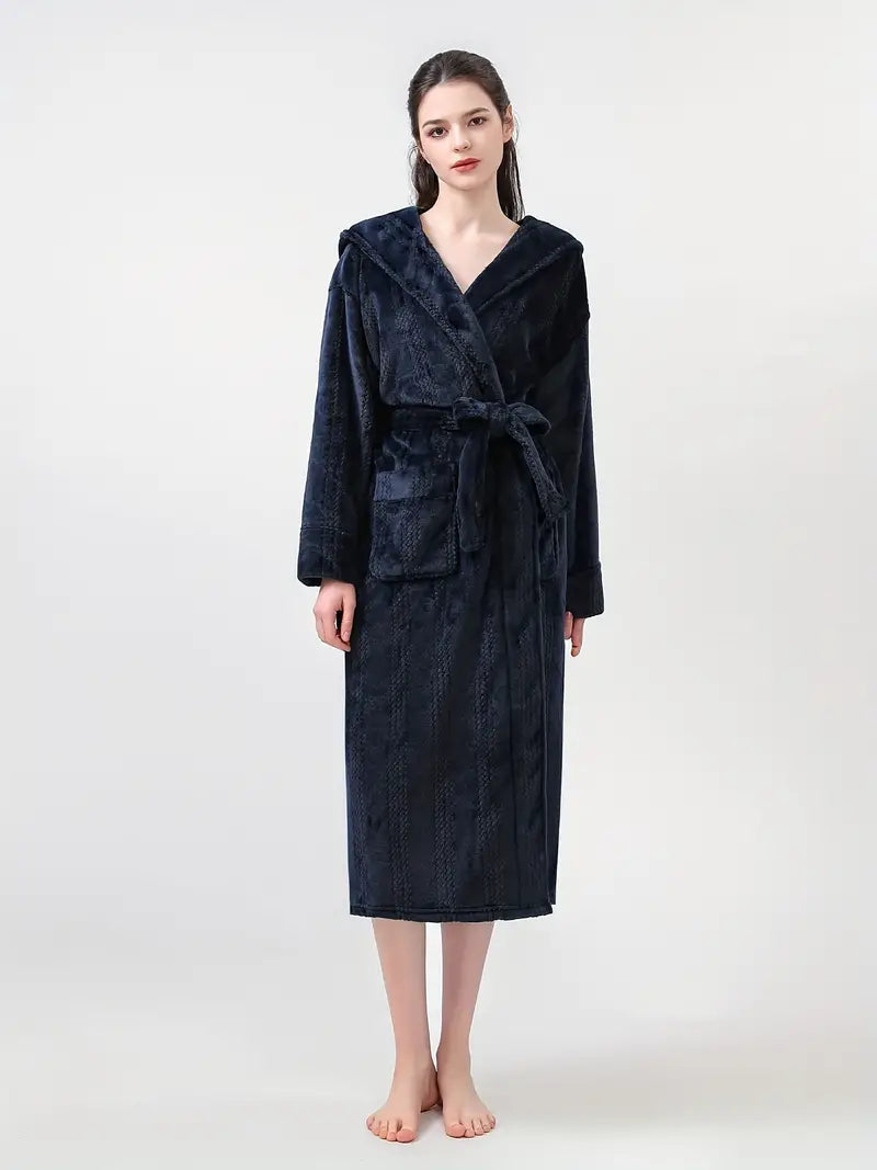 Petite hooded fleece bathrobe — Navy