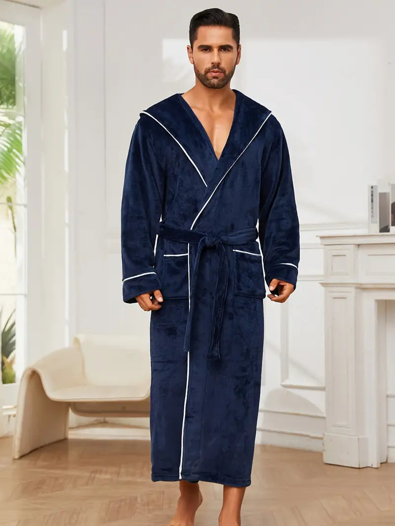 Men's warm hooded luxury bathrobe
