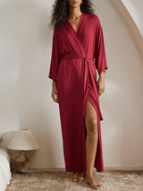 Women's red long satin dressing gown