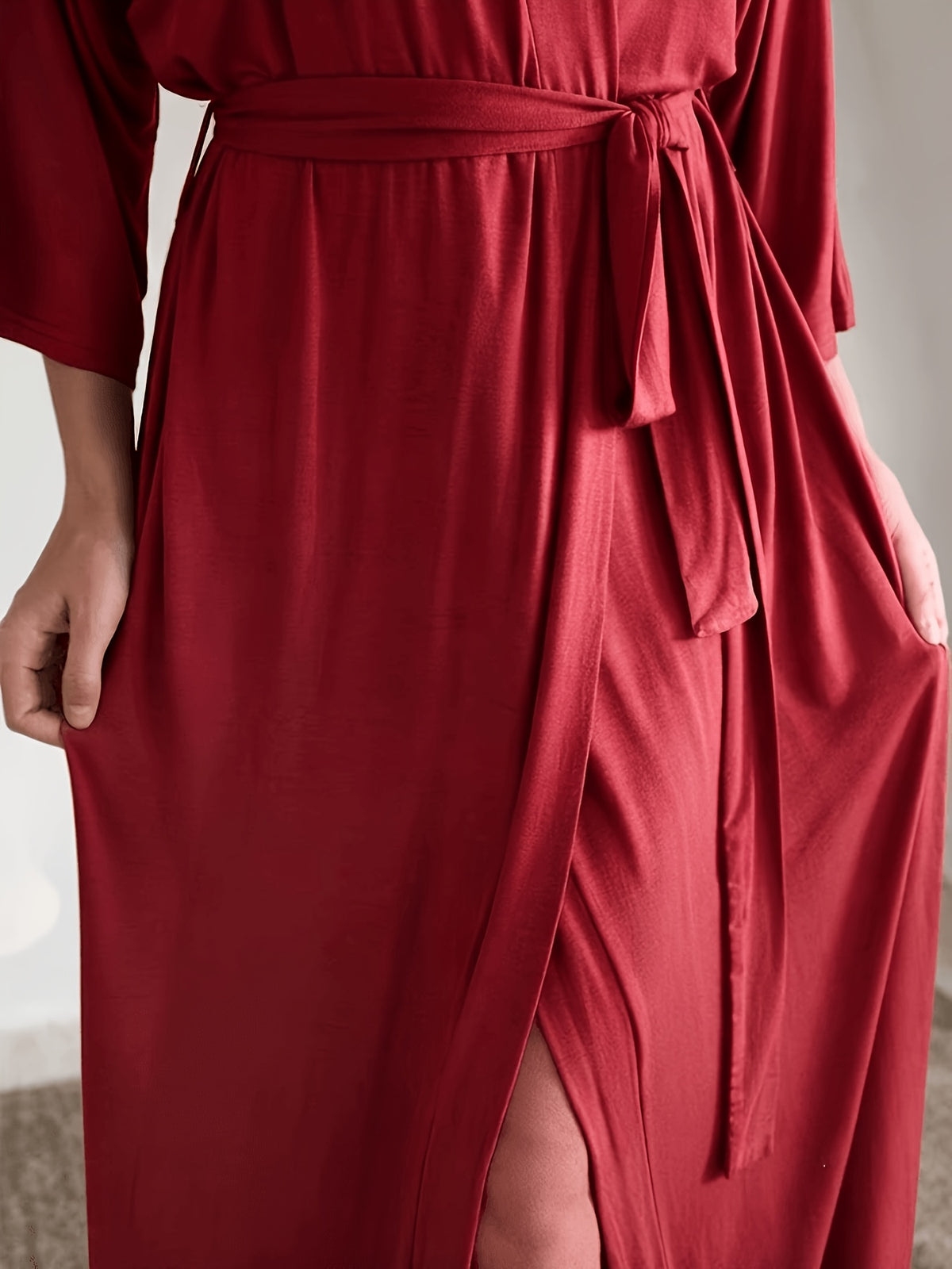 Women's red long satin dressing gown