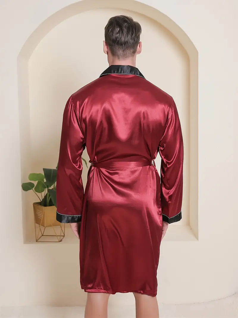 Men's short red luxury dressing gown