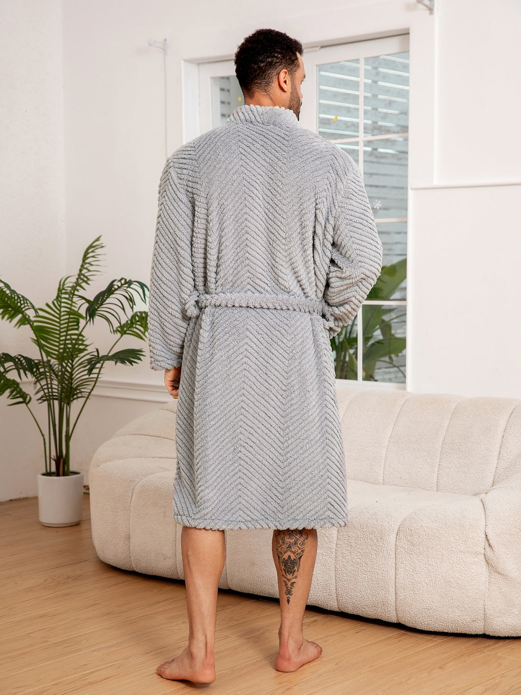 Men's long fleece bathrobe