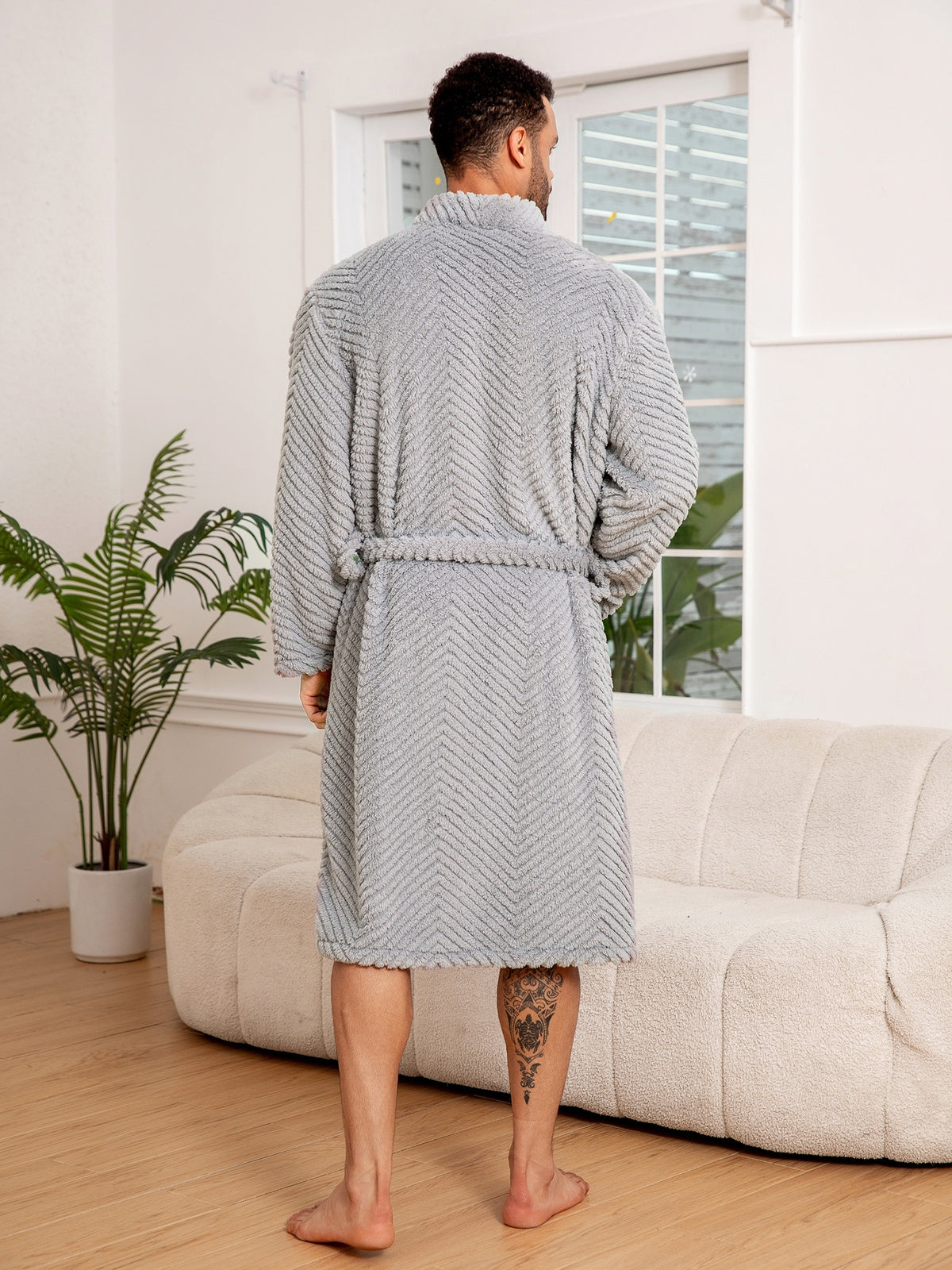 Men's long fleece bathrobe