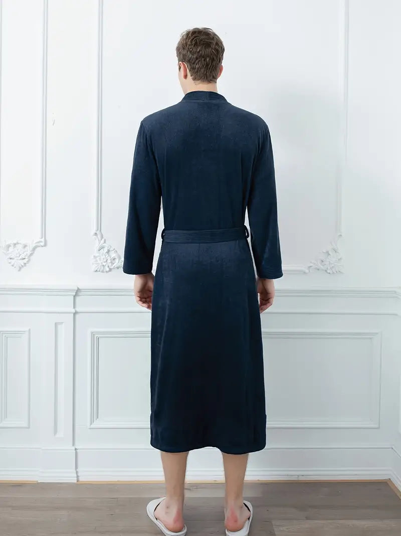Men's long cotton towel robe