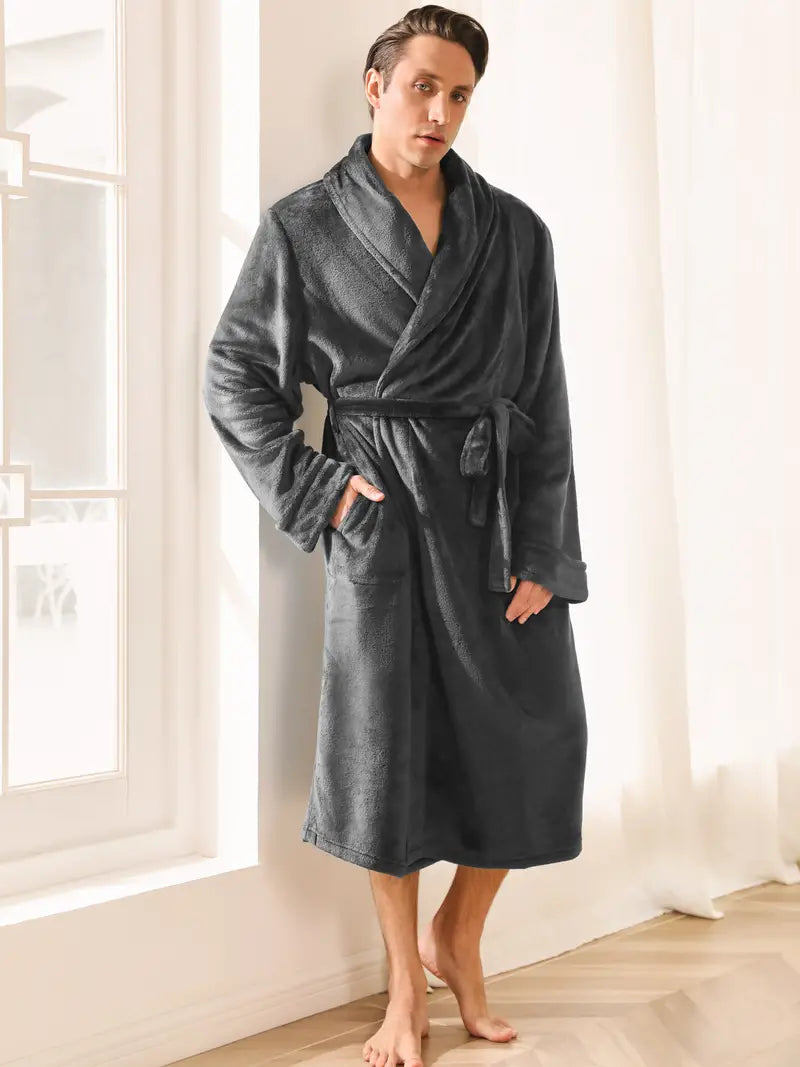 Men's warm fleece towelling bathrobe
