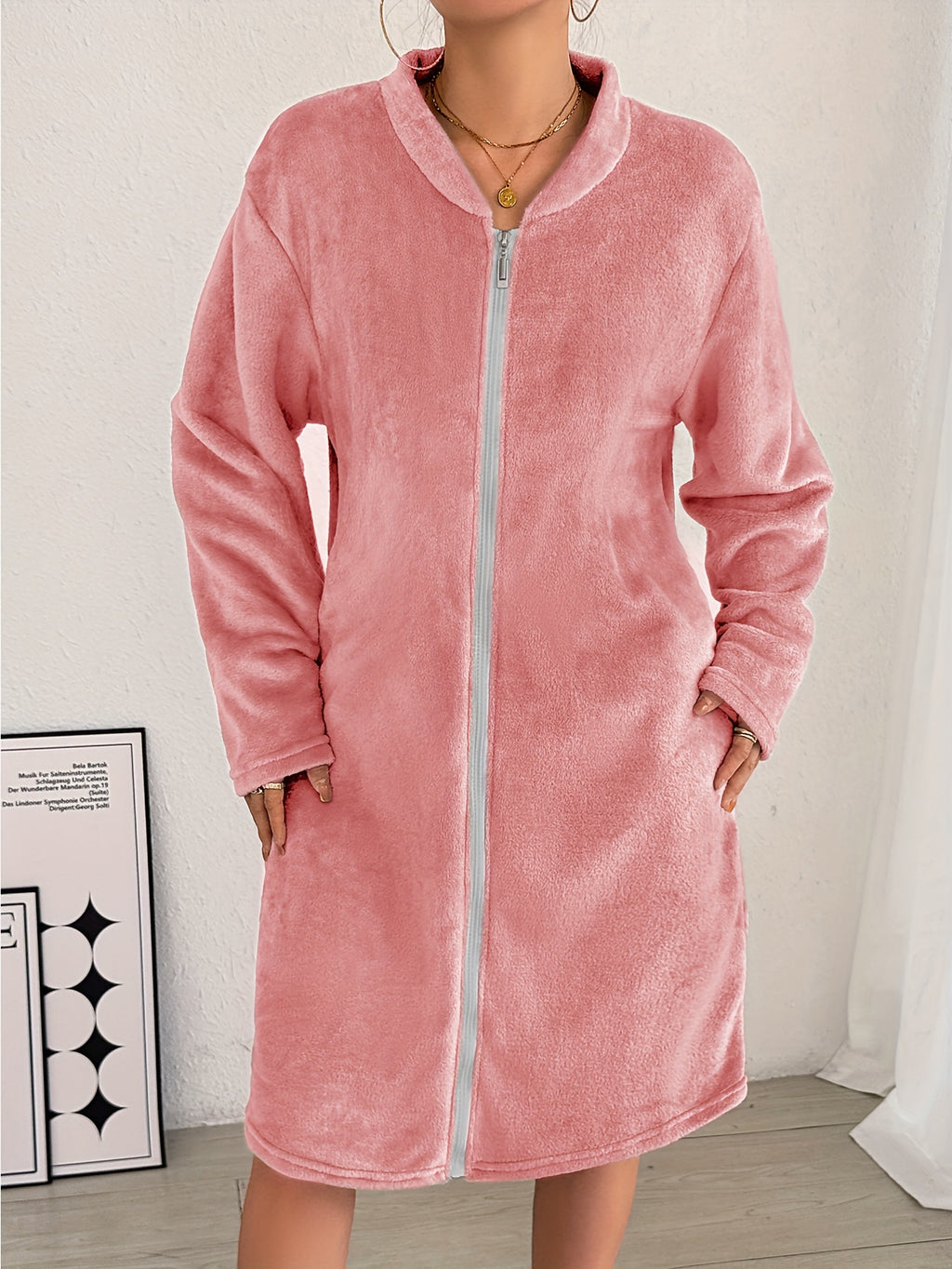 Women's zip-up flannel dressing gown
