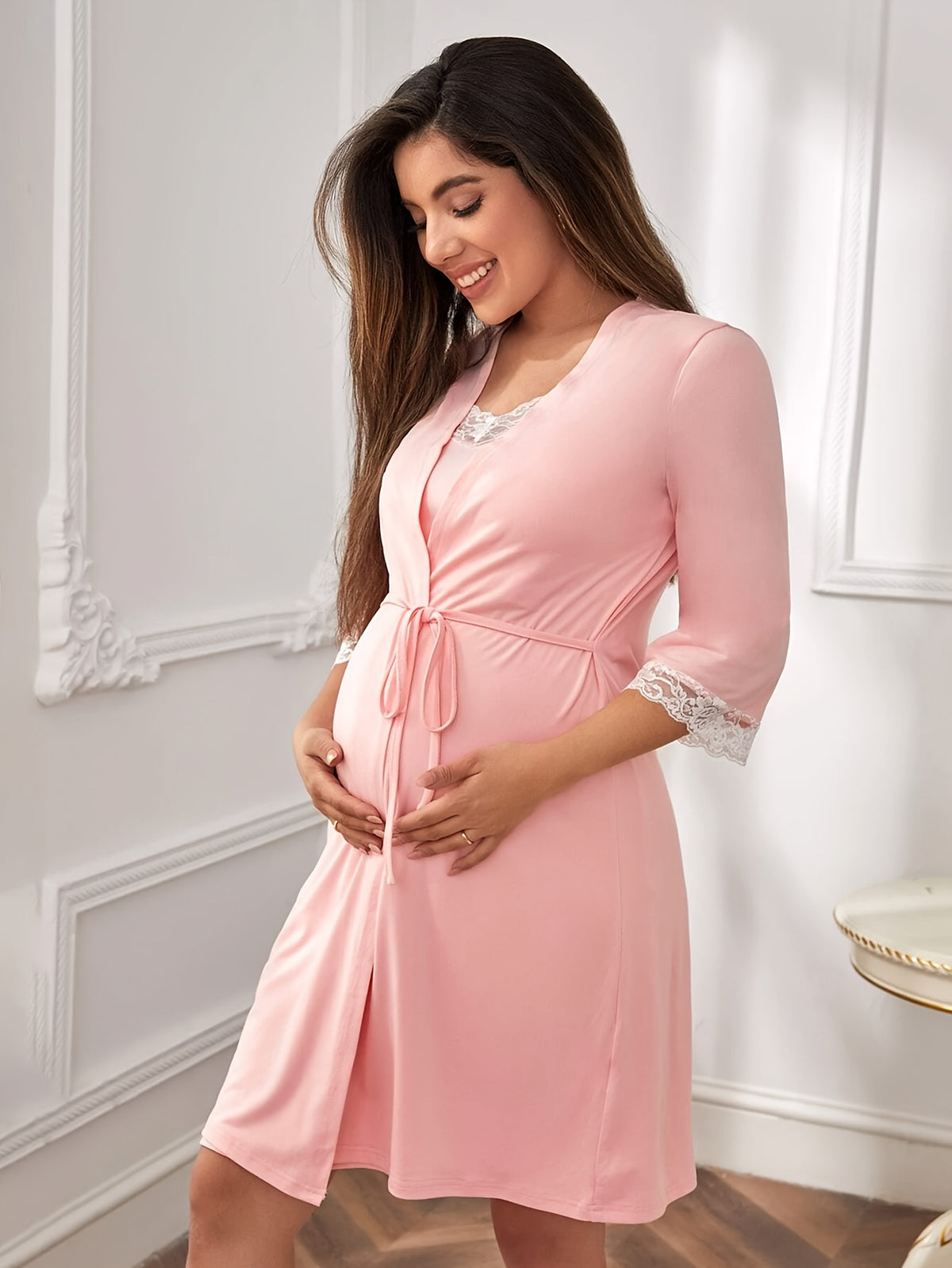 Women's maternity nursing nightdress and robe set