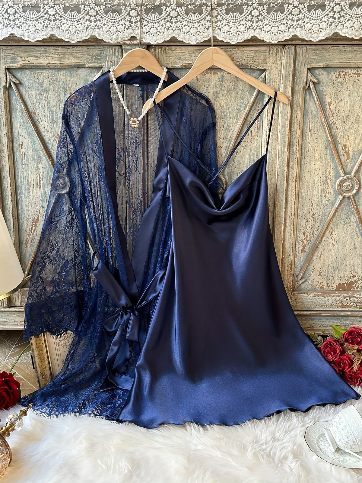 Navy lace dressing gown