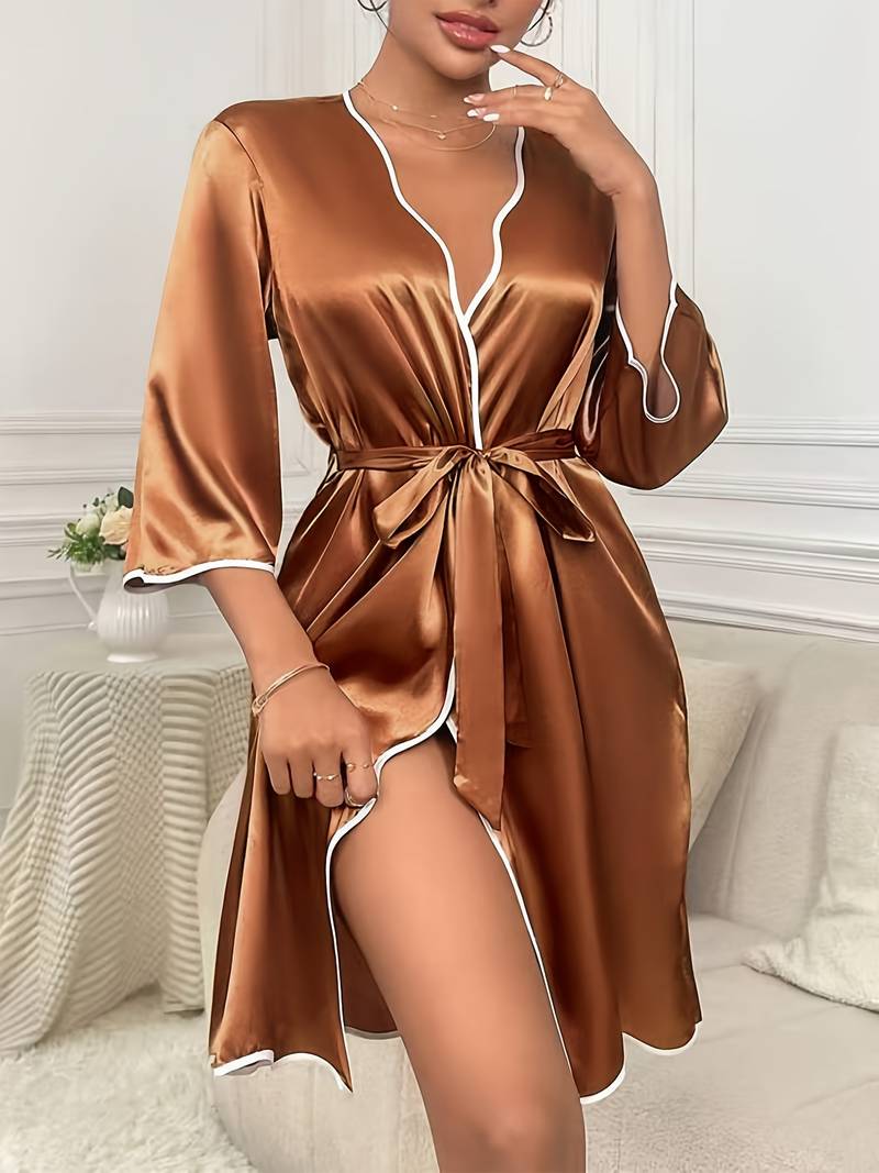 Peignoir de Bain Lisse en Satin — coloris marron