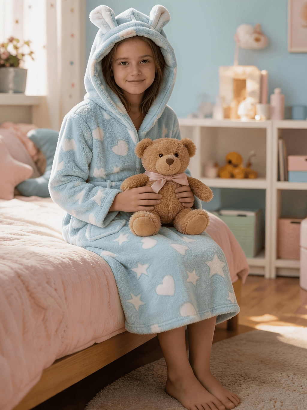 Kids' Fair Isle Christmas hooded fleece dressing gown