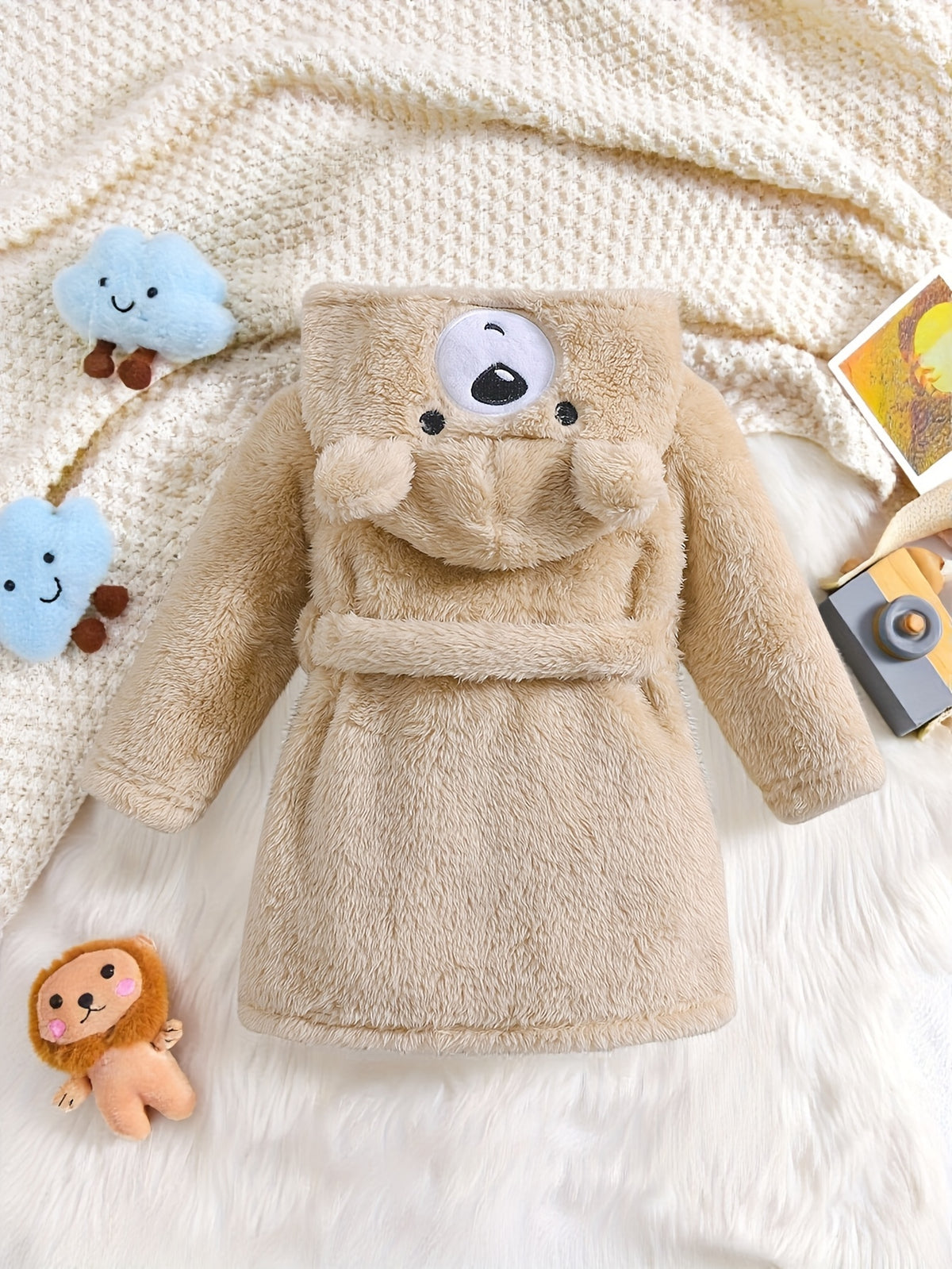 Baby white hooded fluffy fleece dressing gown