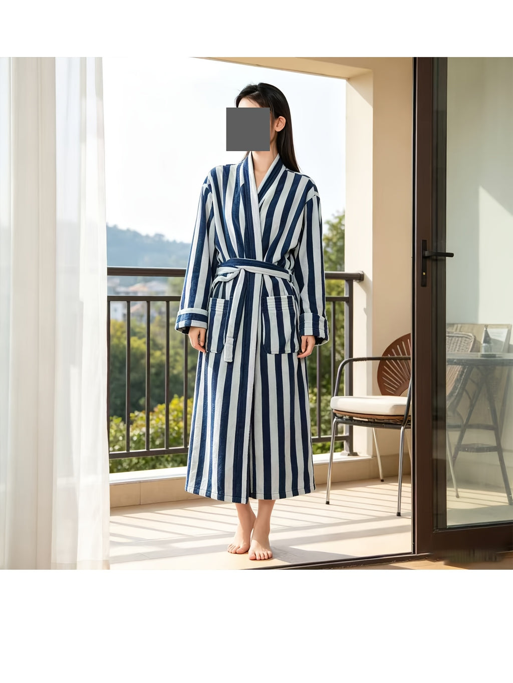 Women's yellow striped dressing gown