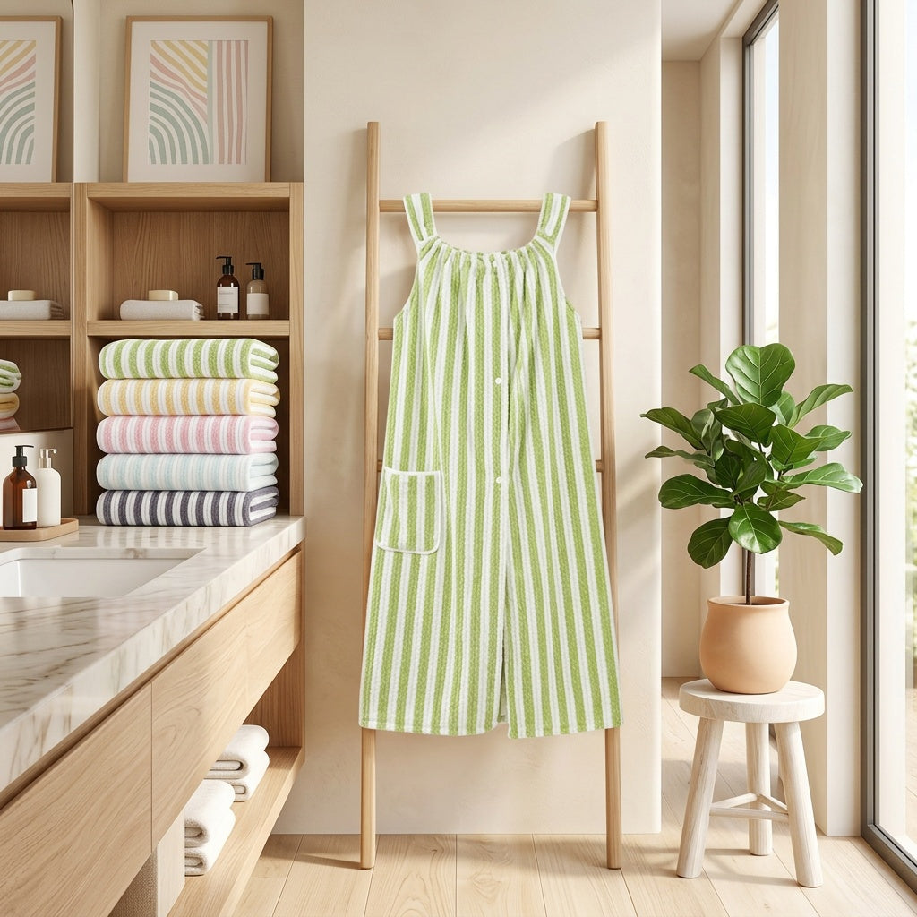 Unisex striped towelling bath wrap