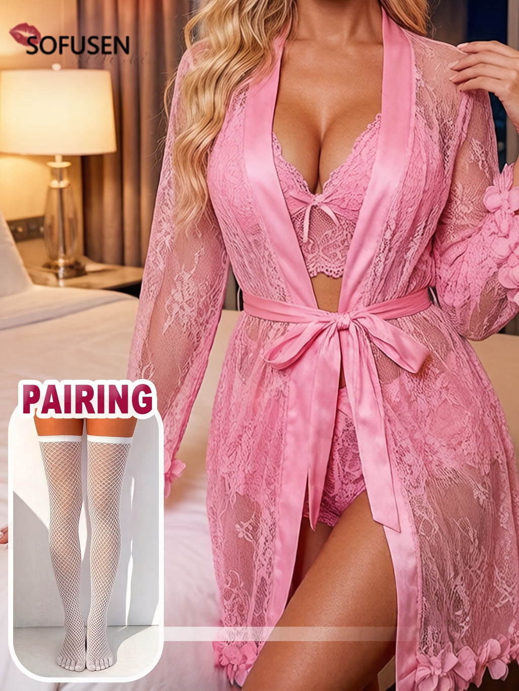 Women's black short lace dressing gown