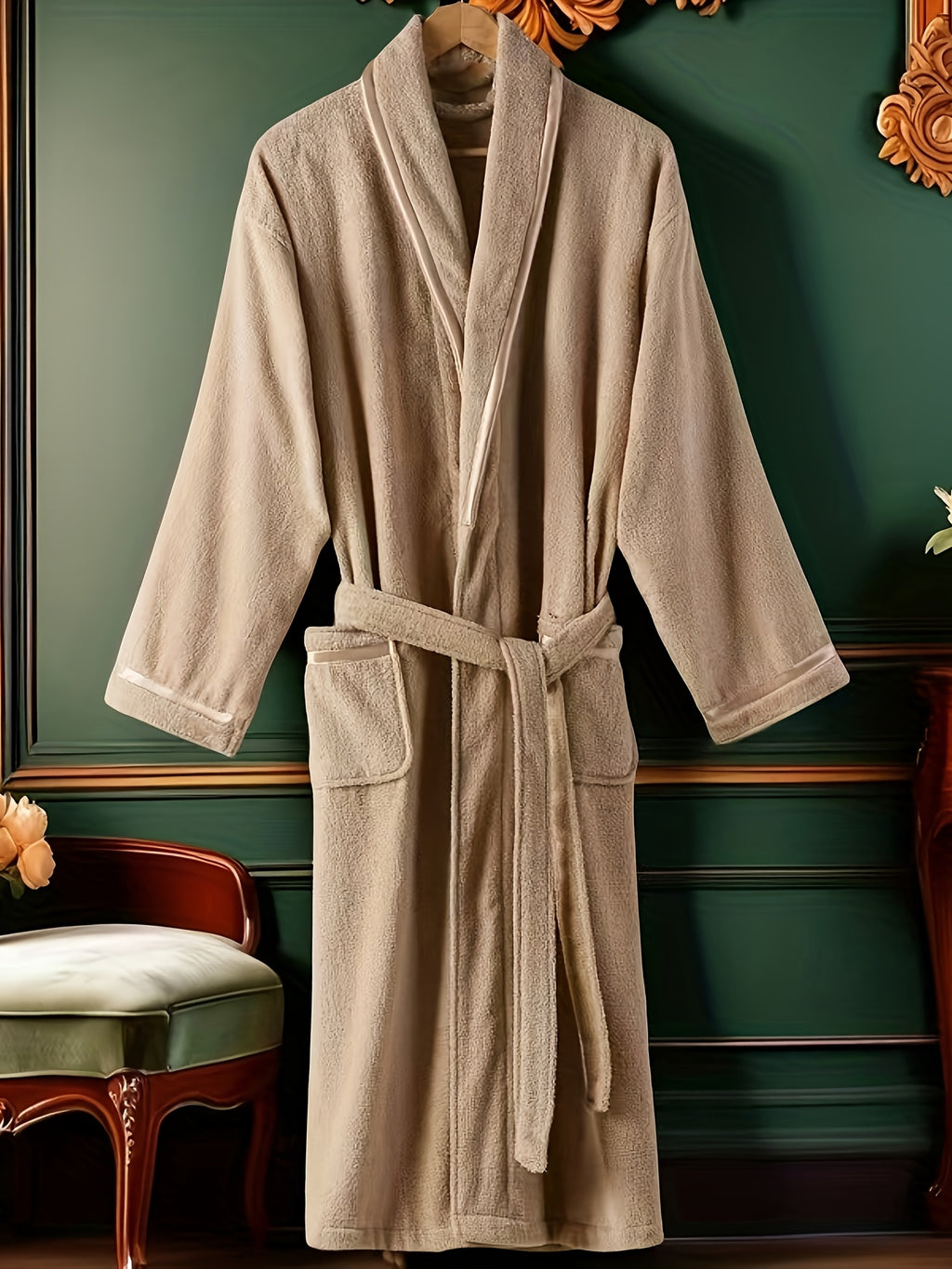 Unisex blue terry towelling bathrobe