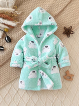 Baby blue hooded fleece bathrobe