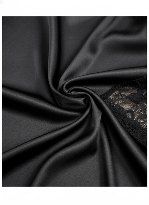 Women's black lace dressing gown with a tie belt
