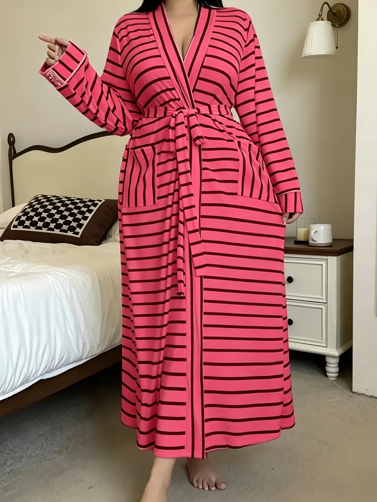 Women's plus size striped dressing gown