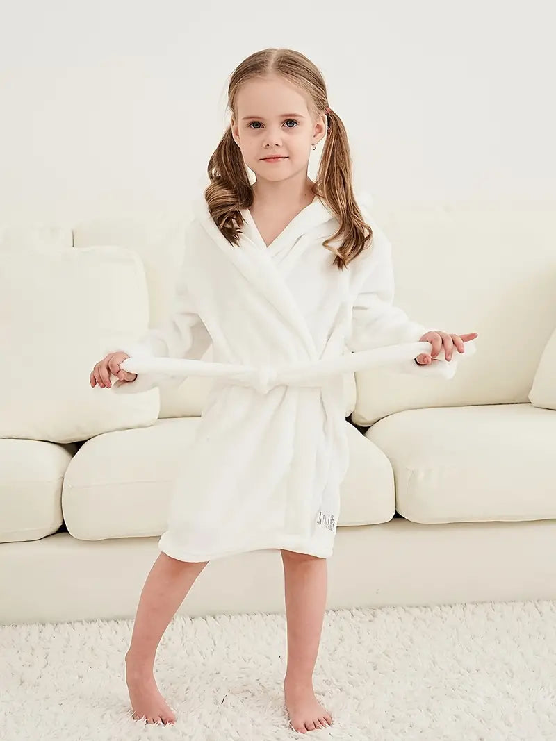 Peignoir de Bain Enfant Polaire avec Capuche — coloris blanc