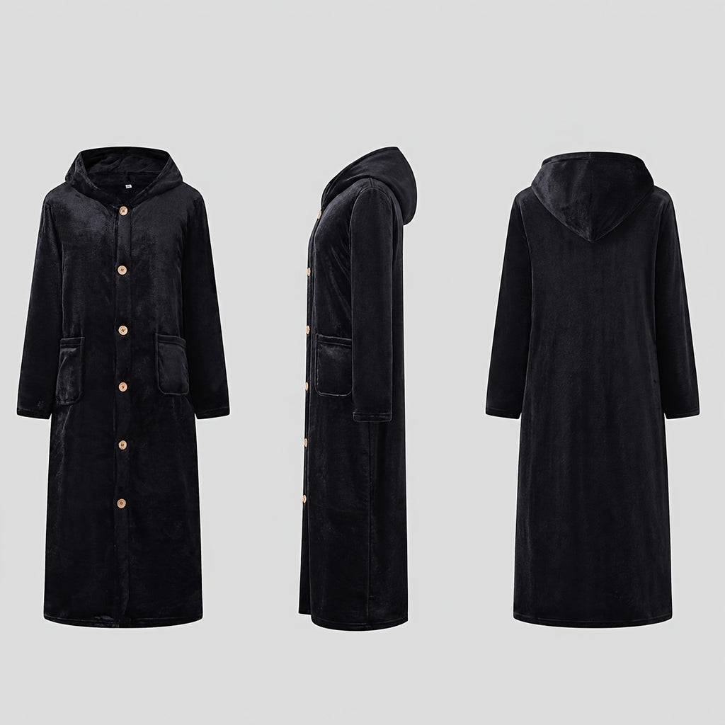 Women's hooded button-up fleece dressing gown