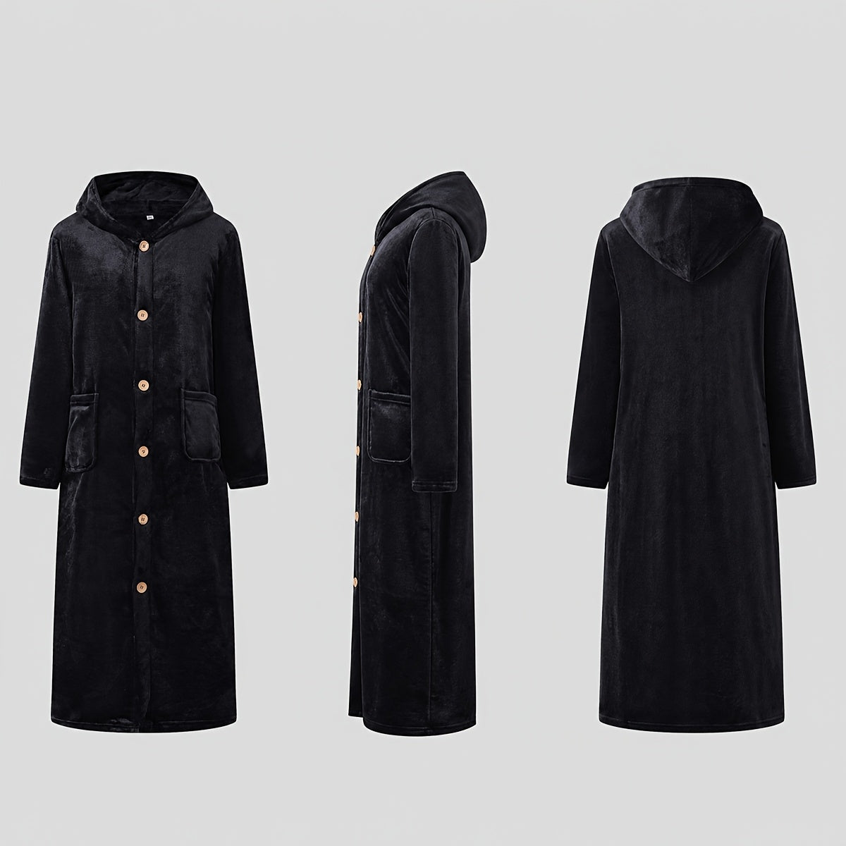 Women's hooded button-up fleece dressing gown