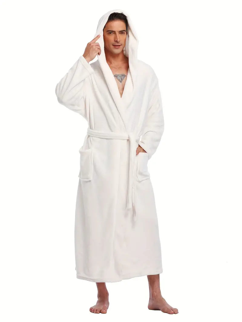 Men's comfortable hooded fleece bathrobe