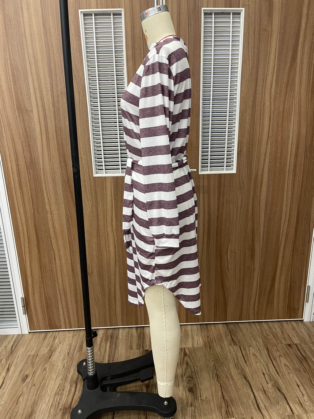 Women's grey striped hooded dressing gown